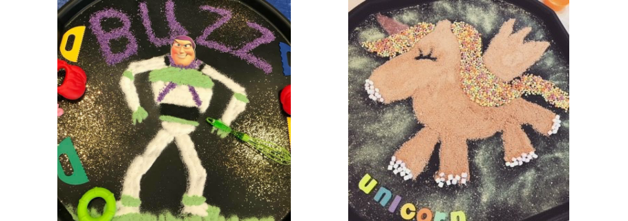 messy play tuff tray idea characters