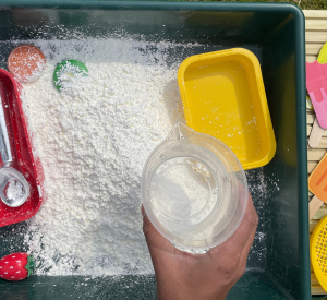 Oobleck sensory sand and water tuff tray activity EYFS