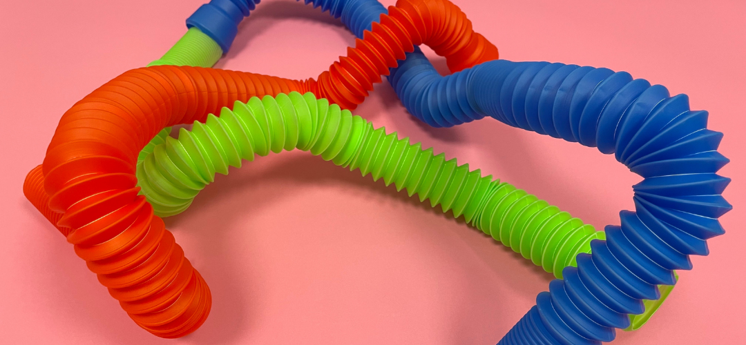 different coloured fidget tubes linked together 