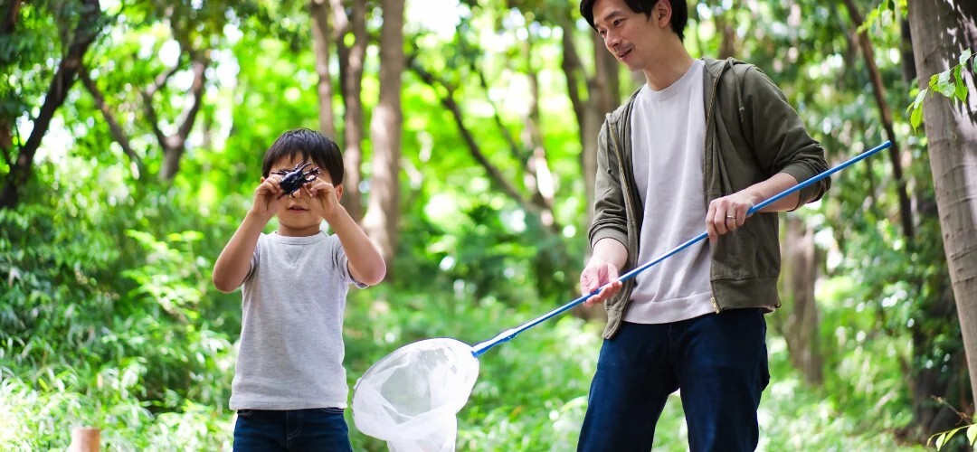 child and parent looking for insects