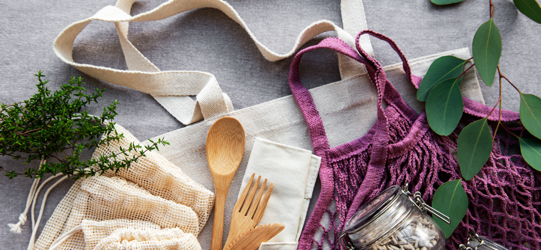 cotton bags and glass jars