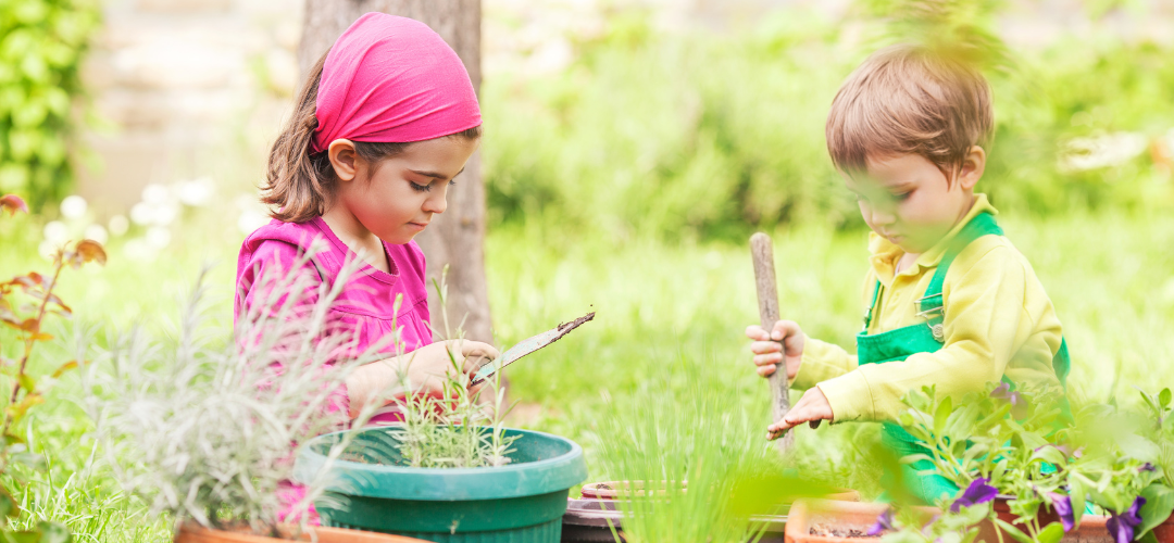 children engaging in gardening