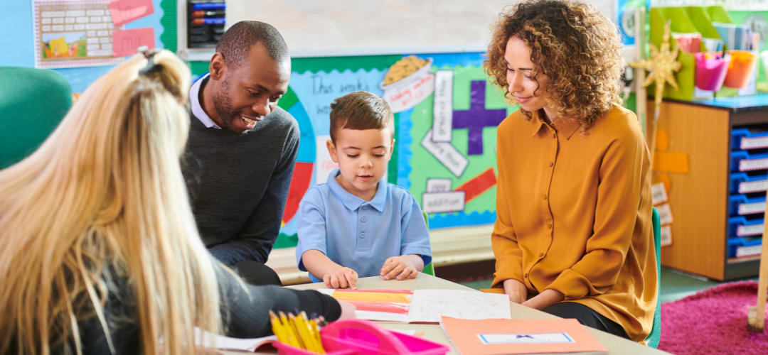 teacher communicating with children