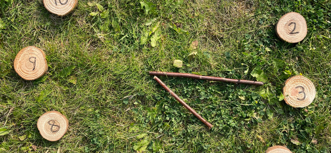 clock made from log stumps and twigs