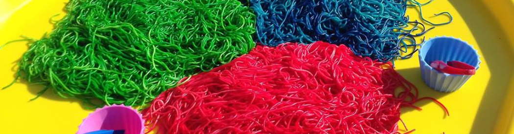 spaghetti that has been dyed with food colouring