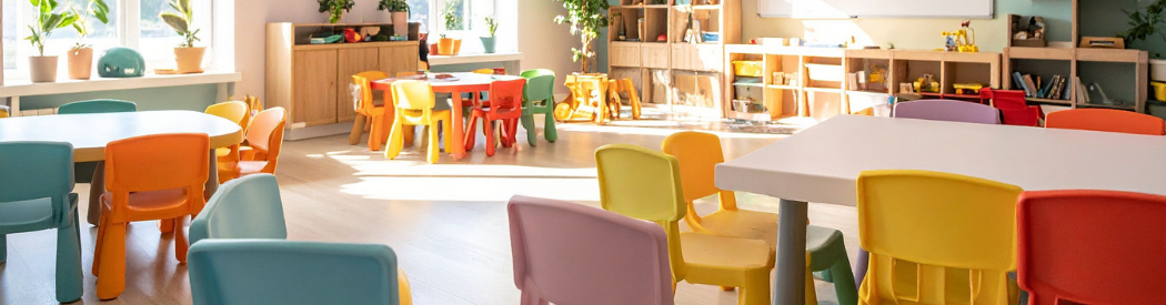 Children using height adjustable classroom furniture in an early years setting