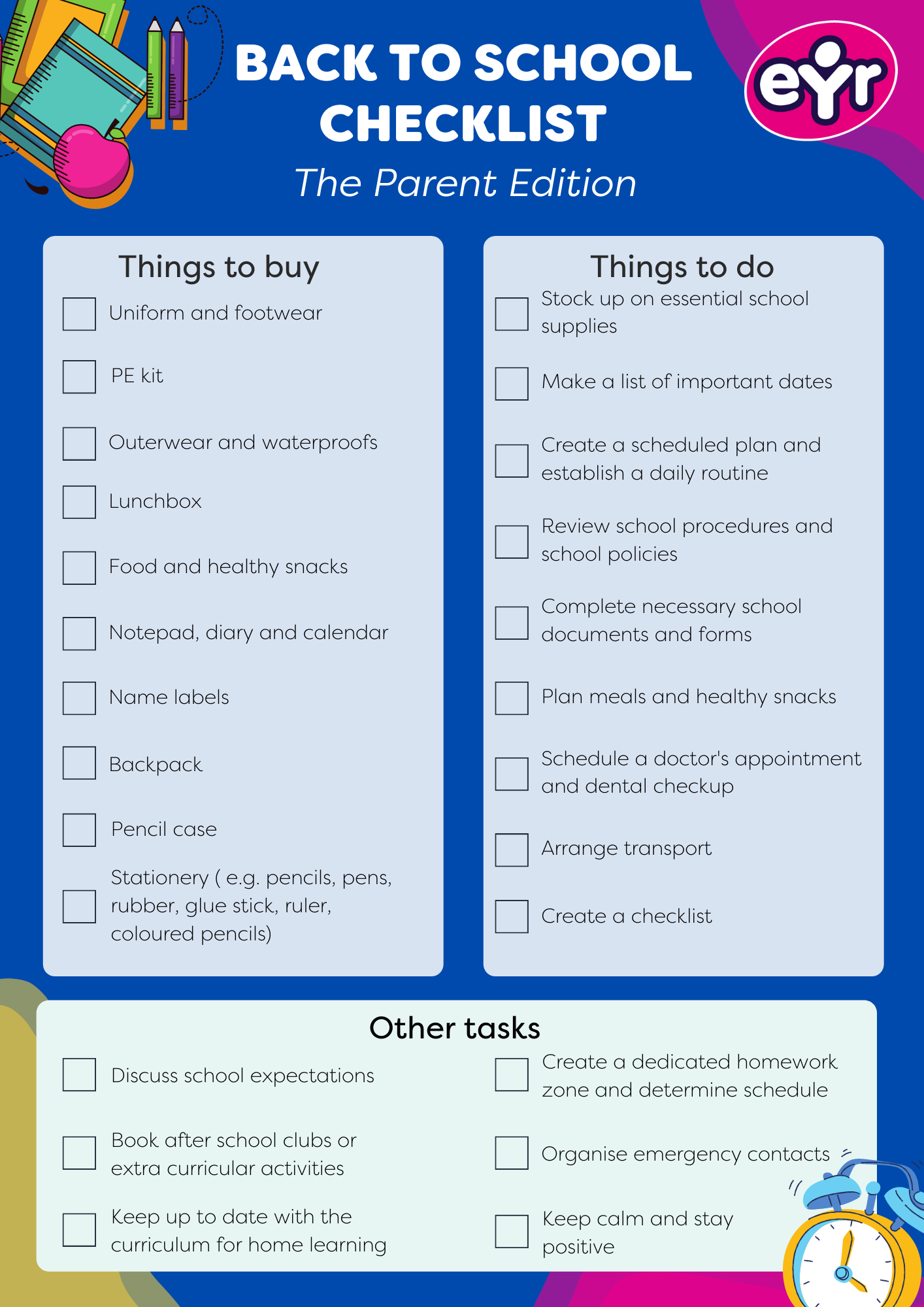 Back to school checklist for parents