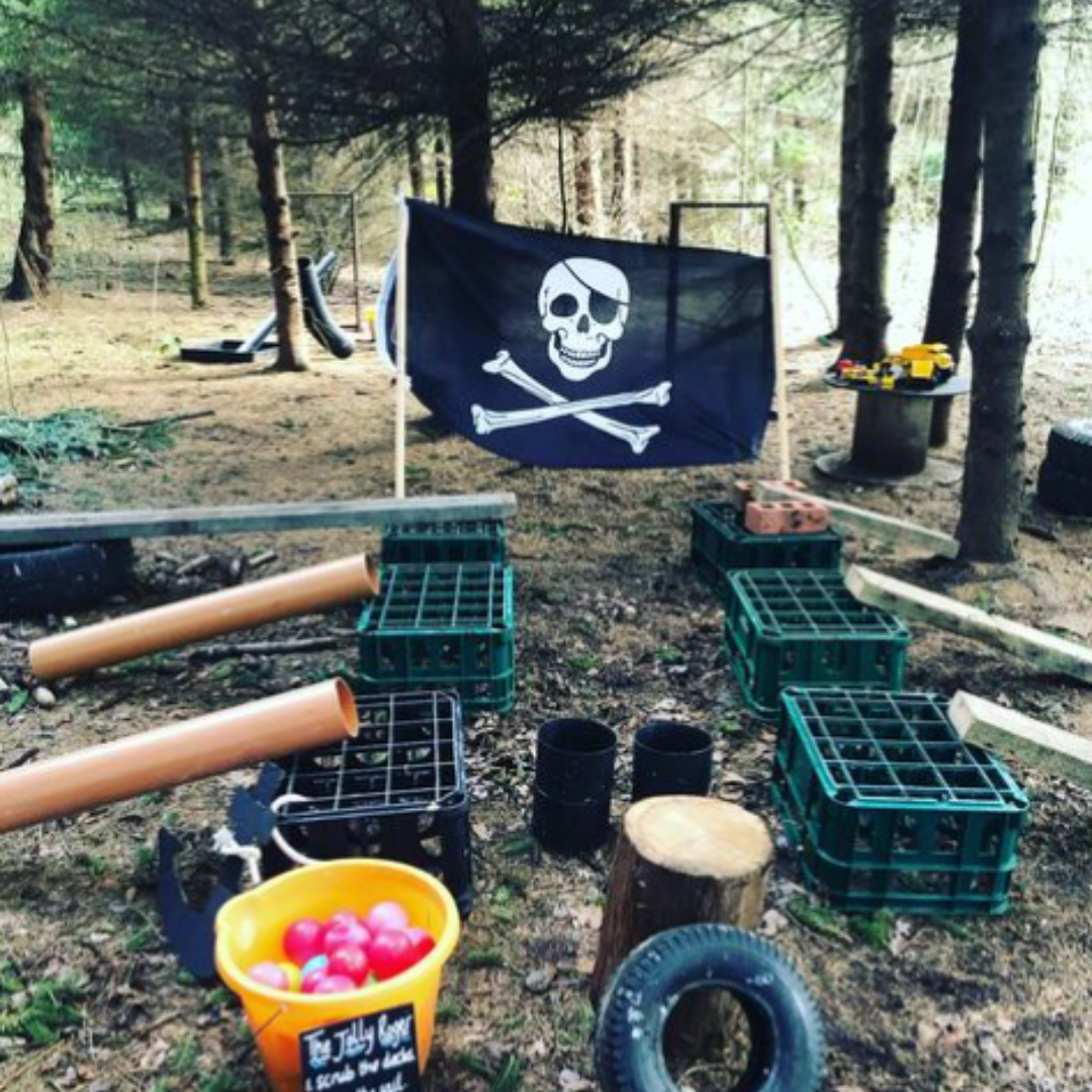 pirate ship made of crates and planks