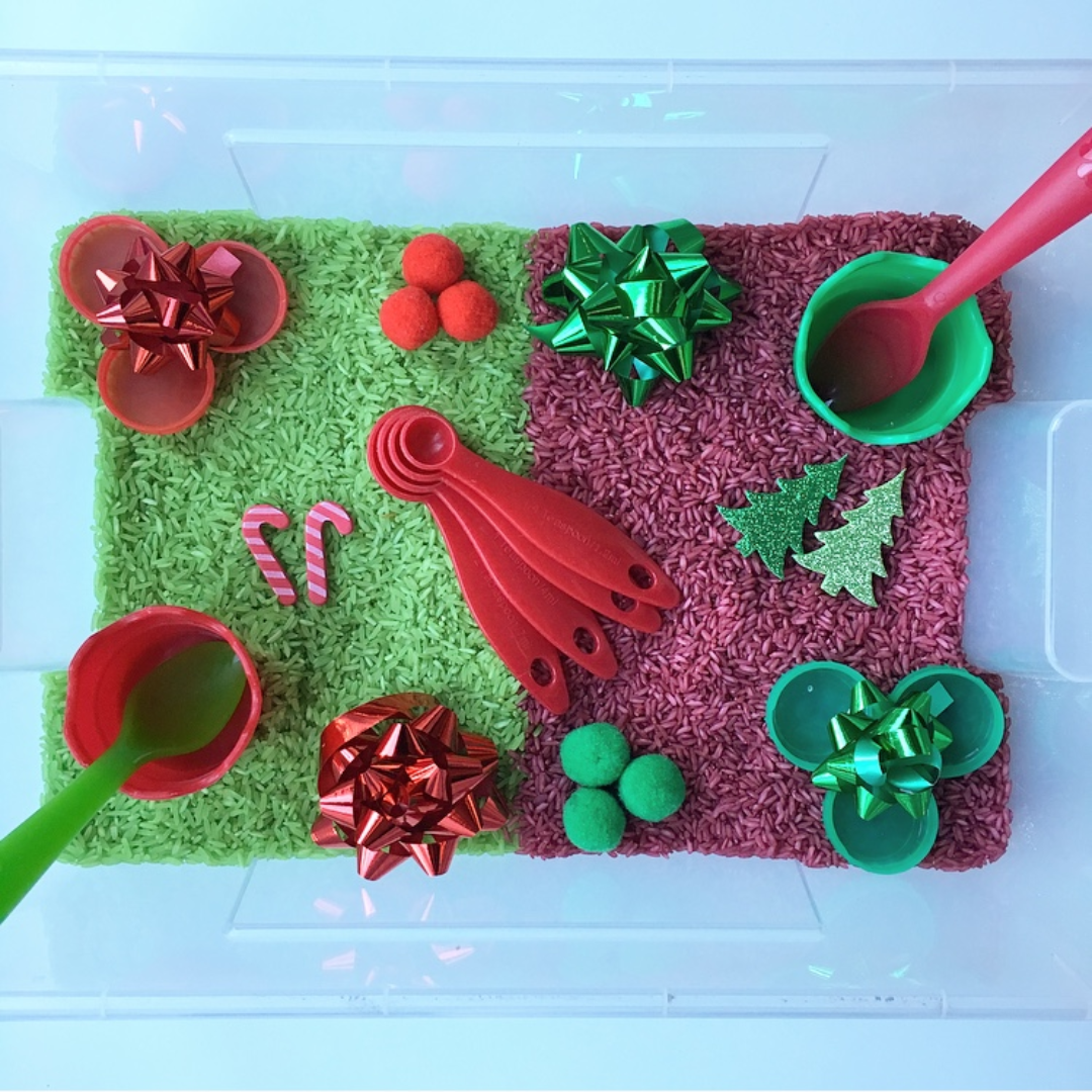 rice and green rice with christmnas decorations