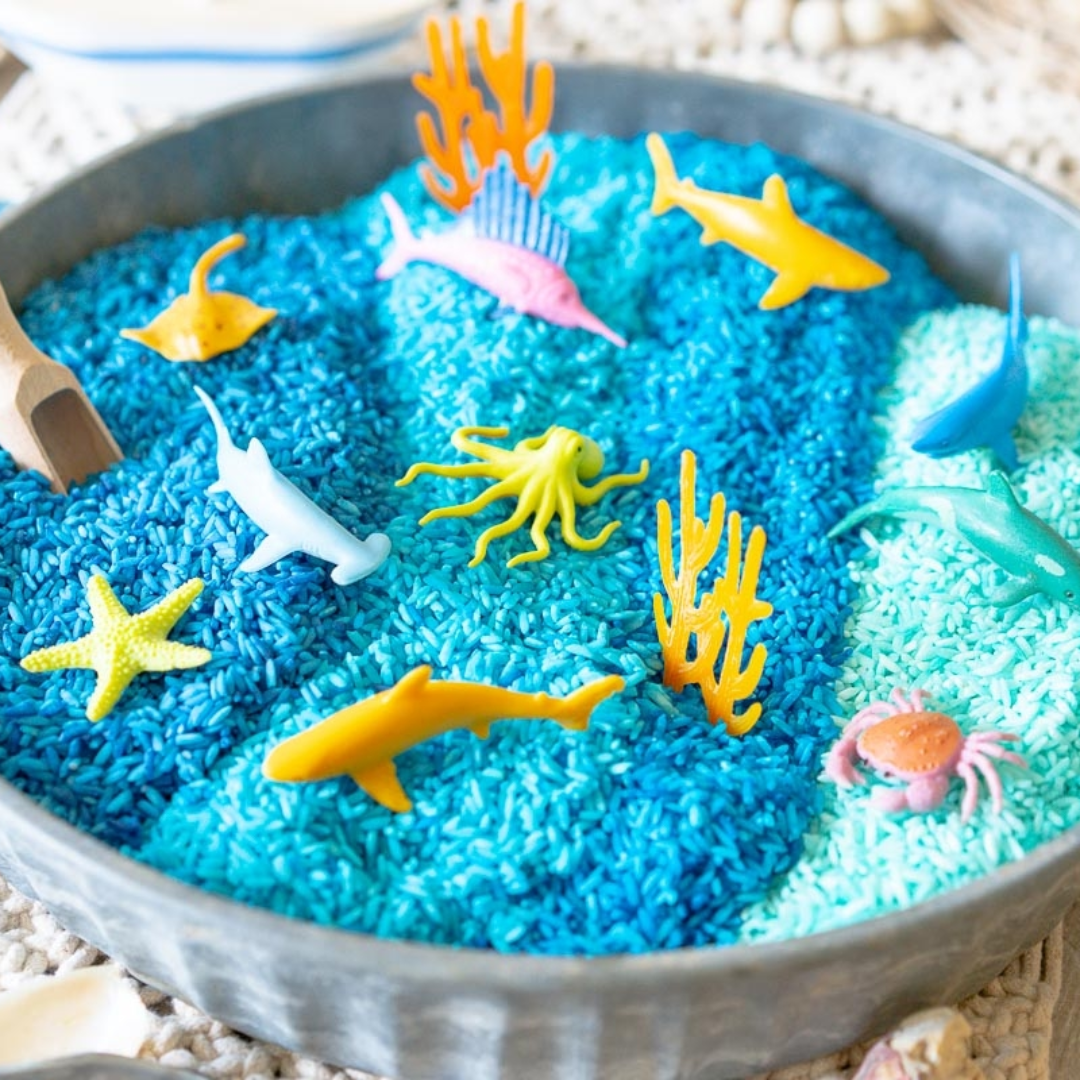 blue rice with ocean creatures