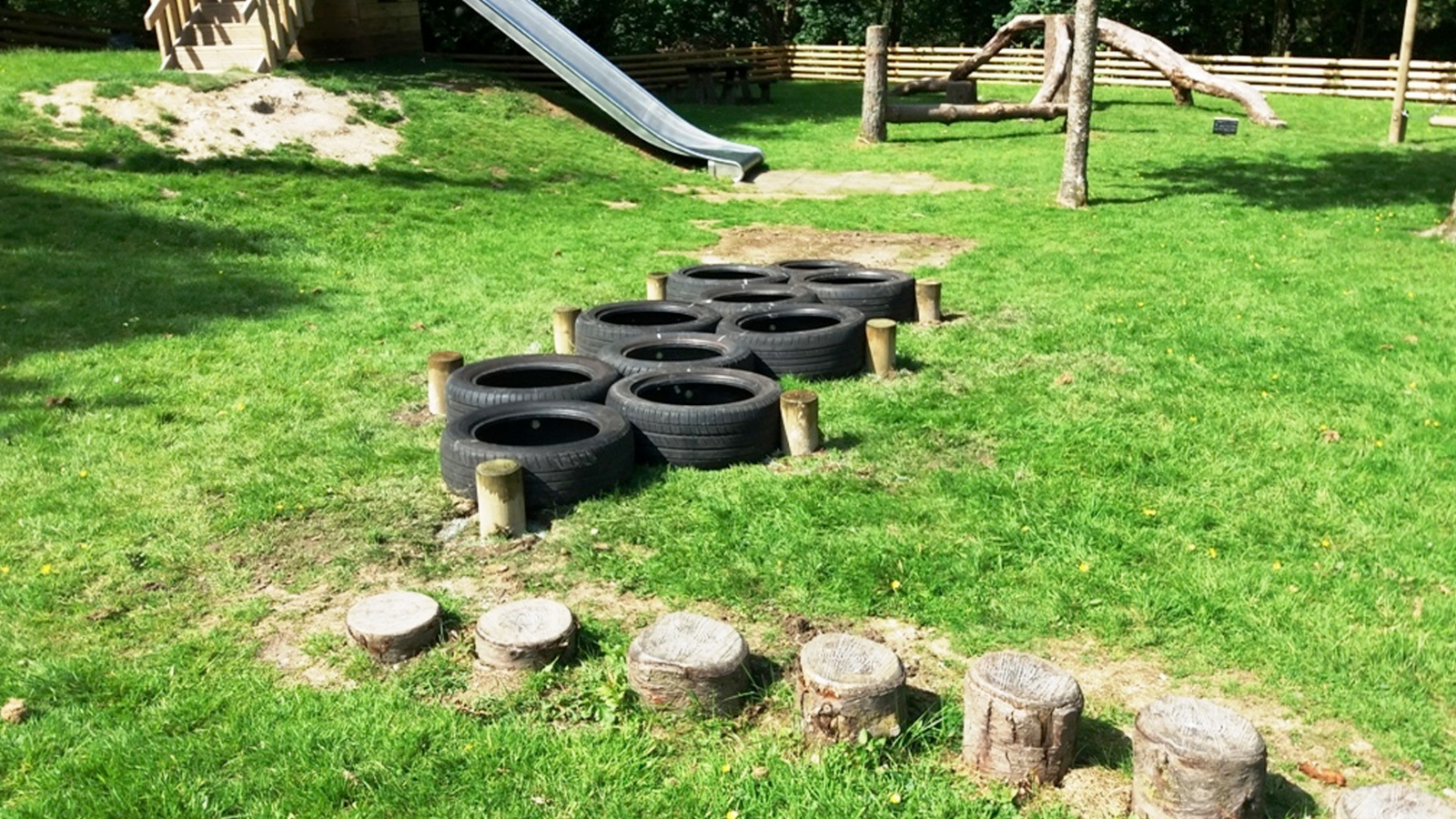 large tyres arranged in hopscotch formation