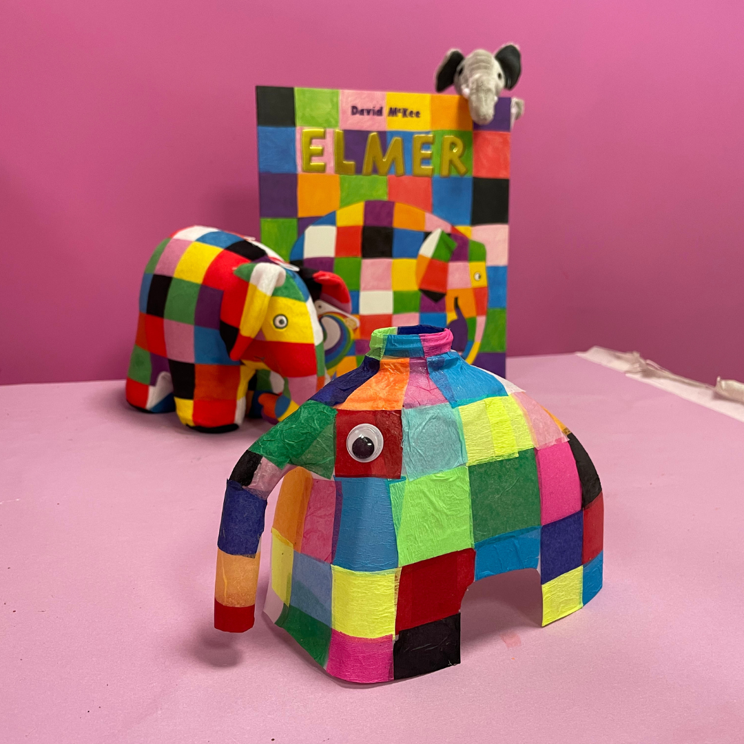 elmer the elephant craft made with recycled materials